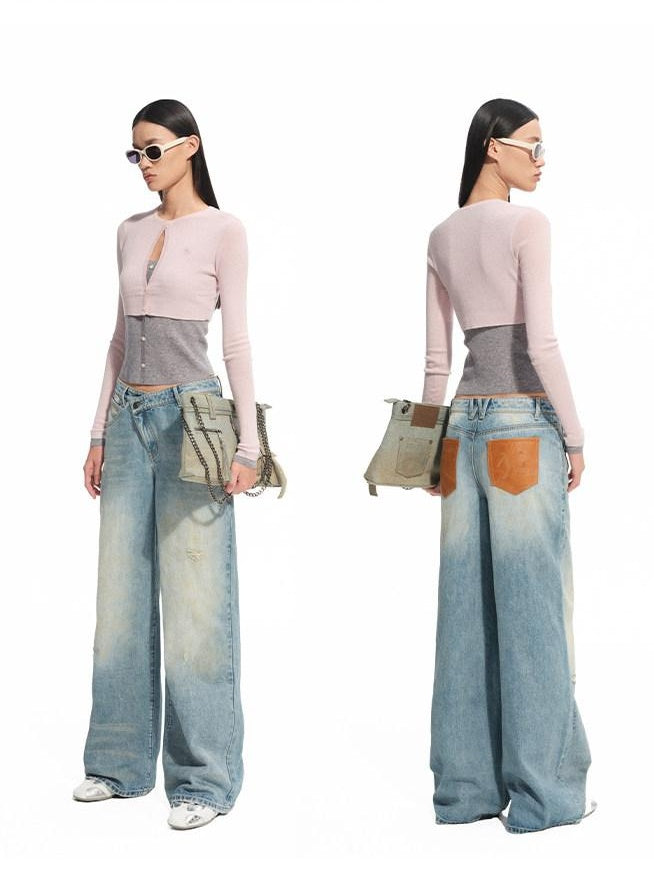 NAWSNOTAWEAR Soft Wool Blend Slim Fit Colorblock Faux Two Piece Pullover Women Sweaters