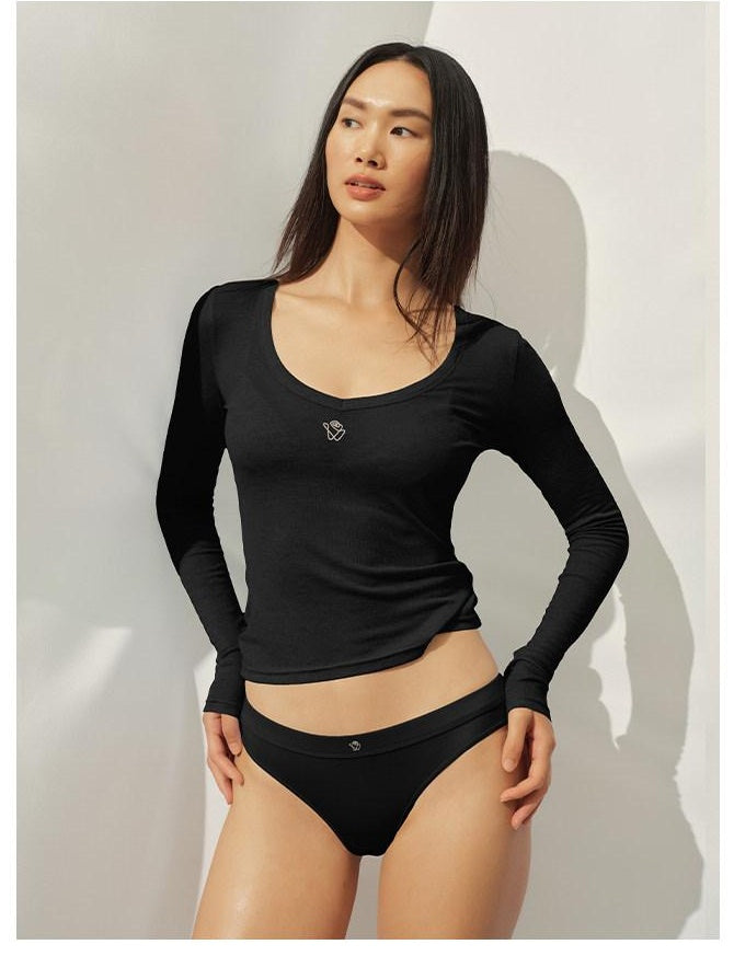 NAWSNOTAWEAR Light Lyocell Wool Blend Slim Cropped Crewneck Women Long Sleeve T-Shirts
