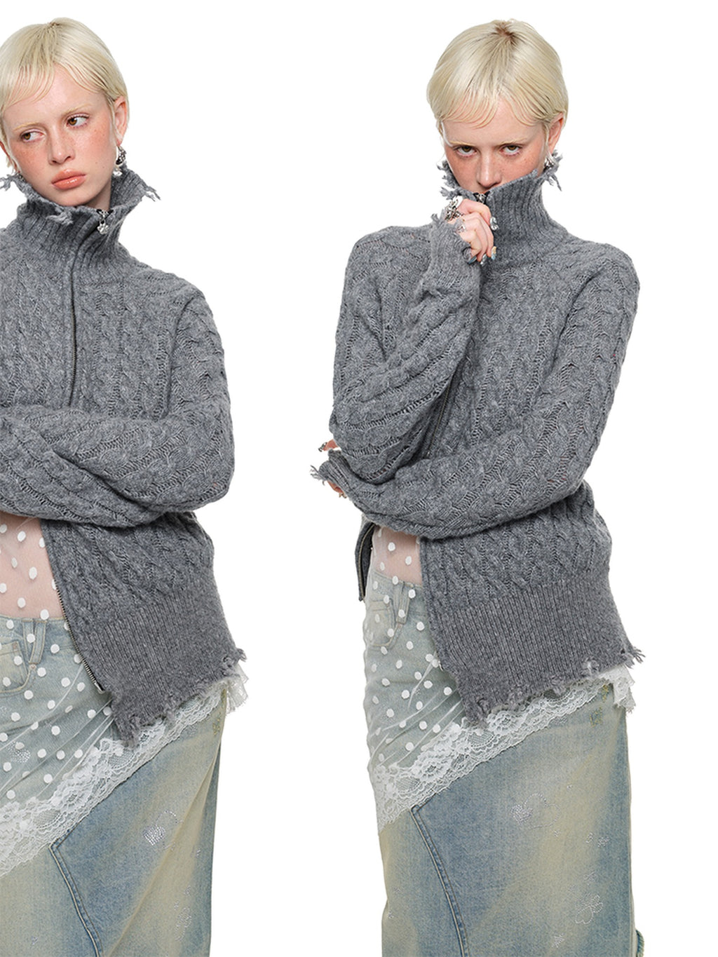 1JINN STUDIO Soft Wool Blend Plaid Loose Fit Commuter Style Womens Knitwear Cardigans
