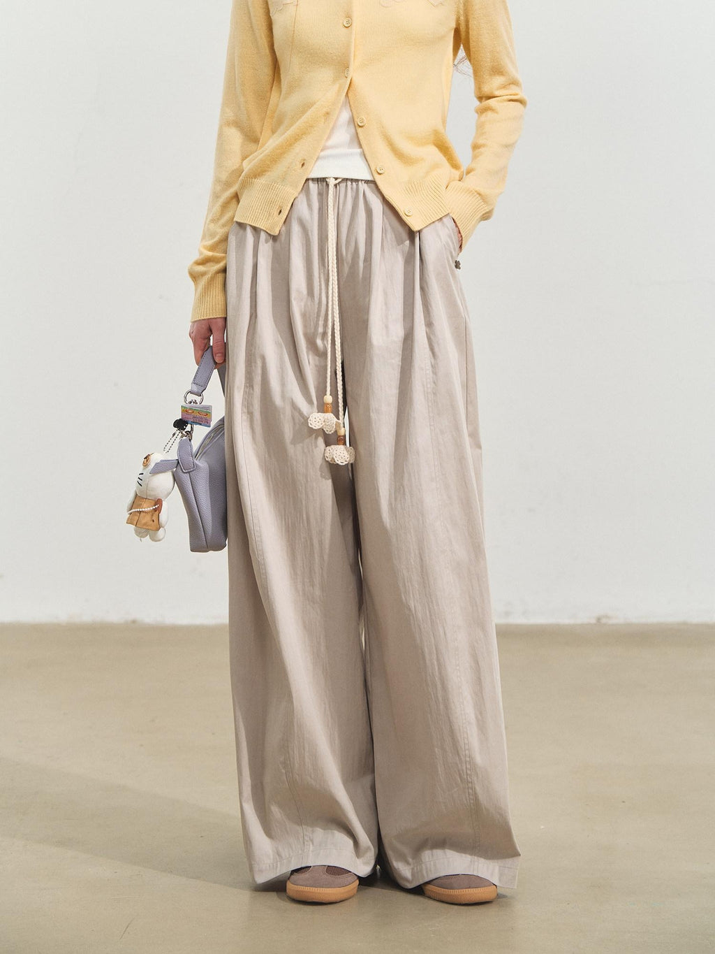 SOMESOWE Original Plaid Pocket Button Natural Waist Cotton Blend Women Wide Leg Pants