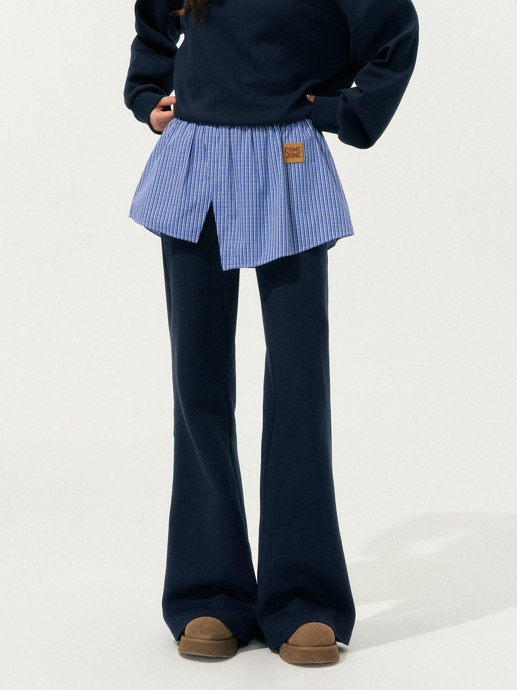 SOMESOWE Patchwork Cropped Oversized Collared Sweatshirt Heather Grey Top & Pants Sets