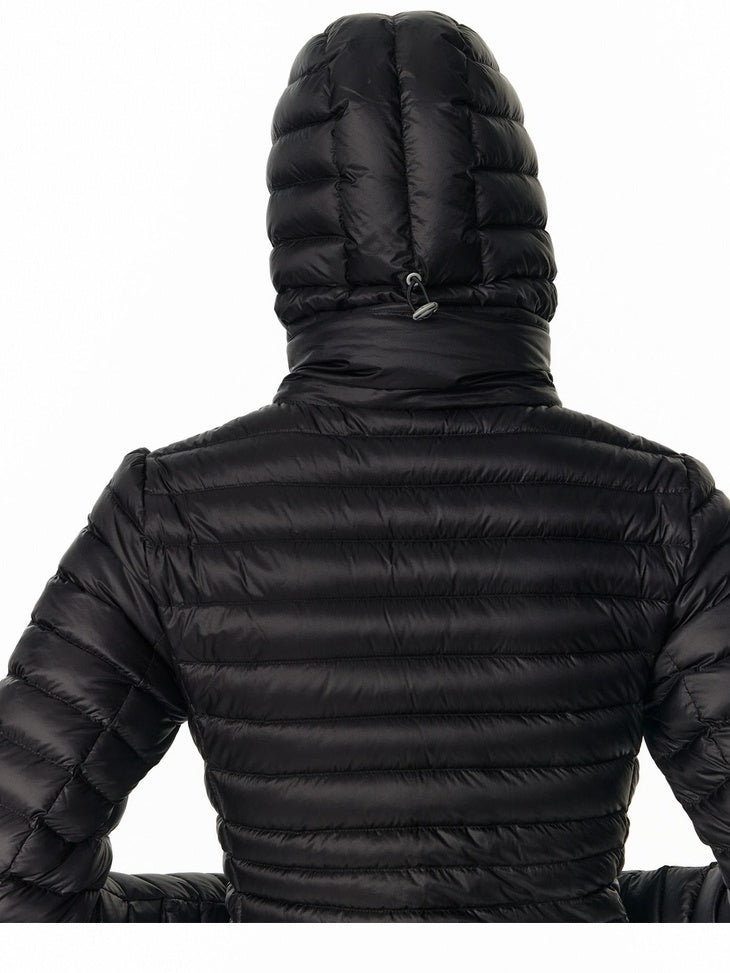ALINNVSTUDIO 90 Fill Duck Down Thin Fitted Commuter Hooded Women Black Down Jackets