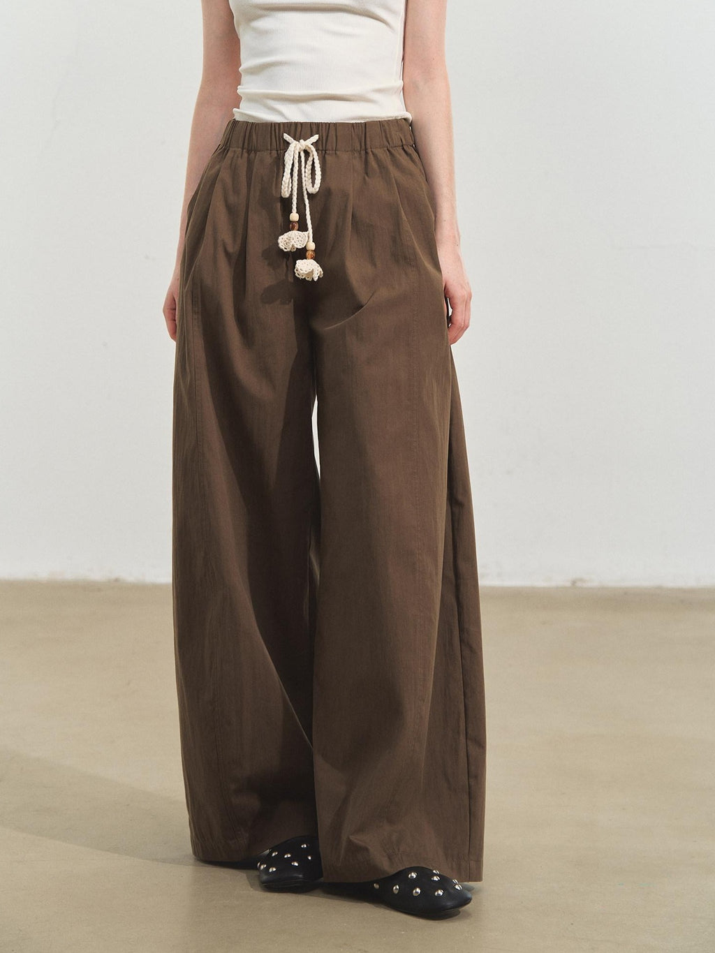 SOMESOWE Original Plaid Pocket Button Natural Waist Cotton Blend Women Wide Leg Pants