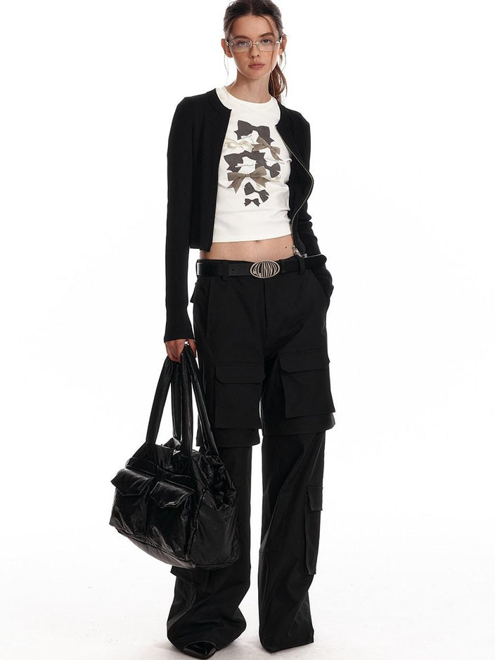 ALINNVSTUDIO Soft Cotton Printed Cropped Slim Fit Crew Neck Women Casual Long Sleeve T-Shirts