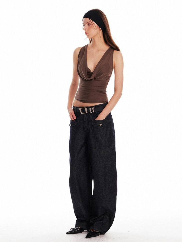 ALINNVSTUDIO Asymmetric Slim Fit Original Design Short Casual Solid Camis Tank Tops