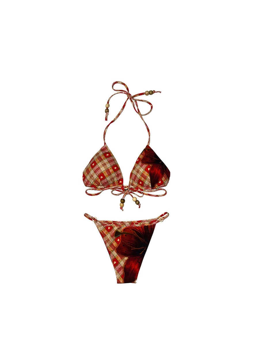DeleteEx_Chic_Brown_Red_Gray_Plaid_Print_Two_Piece_Beach_Swimwear_Bikini_Sets_MISSTT