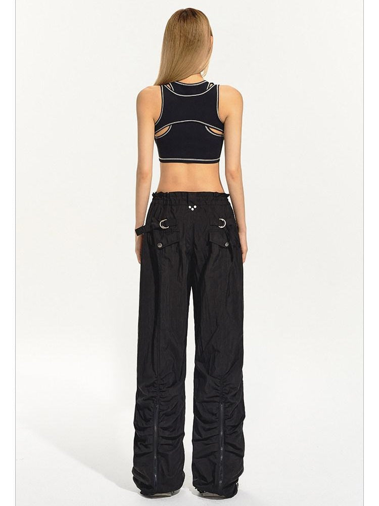 NAWSNOTAWEAR Lightweight Nylon Pleated Low Rise Commuter Unisex Wide Leg Pants