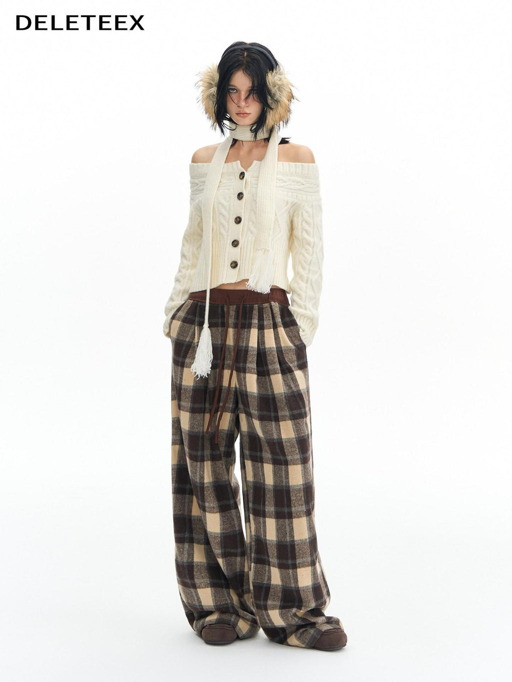 DeleteEx High Waist Vintage Plaid Womens London Polyester Wide Leg Pants