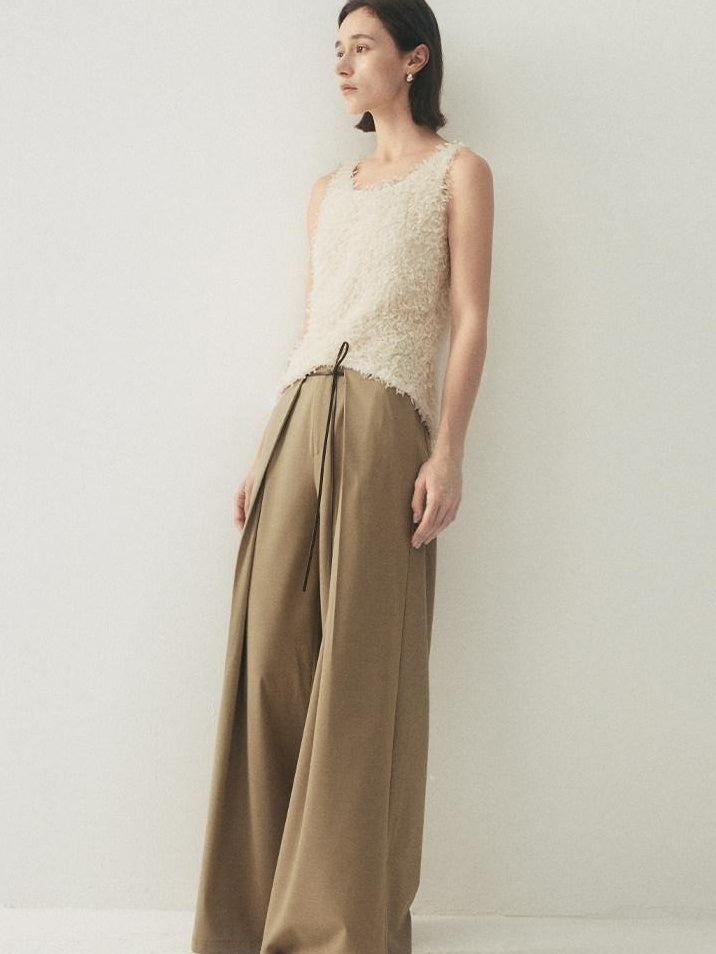 someonesometimes High Waist Stretch Belt Detail Minimalist Polyester Blend Women Wide Leg Pants