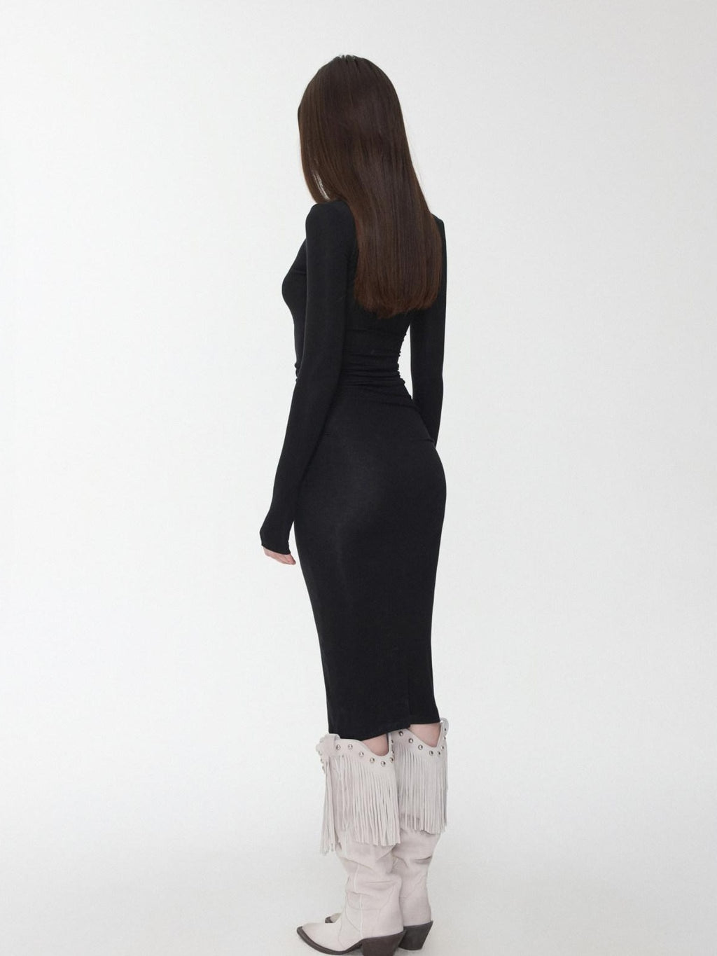 1JINN STUDIO Lyocell Wool Blend Turtleneck Long Sleeve Slim Fit Casual Women Mini Dresses