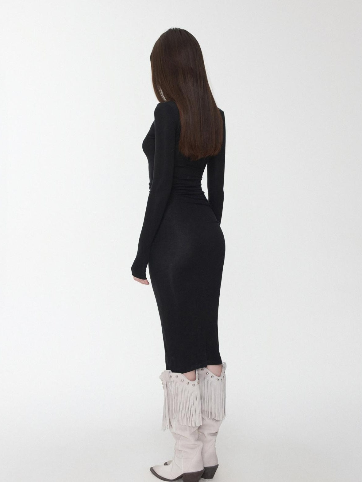 1JINN STUDIO Lyocell Wool Blend Turtleneck Long Sleeve Slim Fit Casual Women Mini Dresses