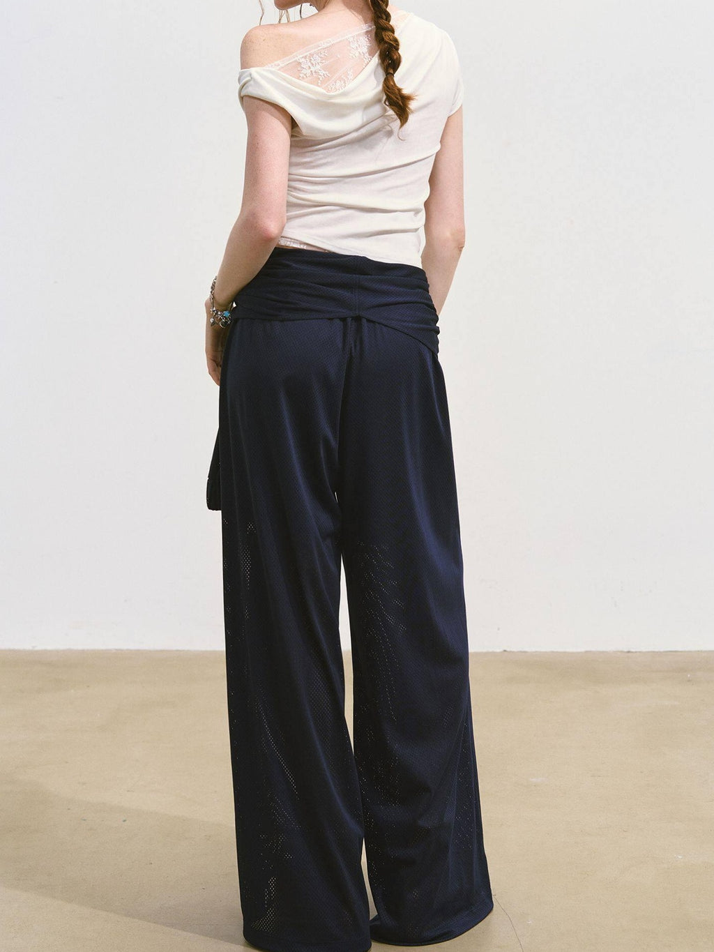 SOMESOWE Asymmetrical Pocket Versatile Straight Elastic Natural Waist Wide Leg Pants