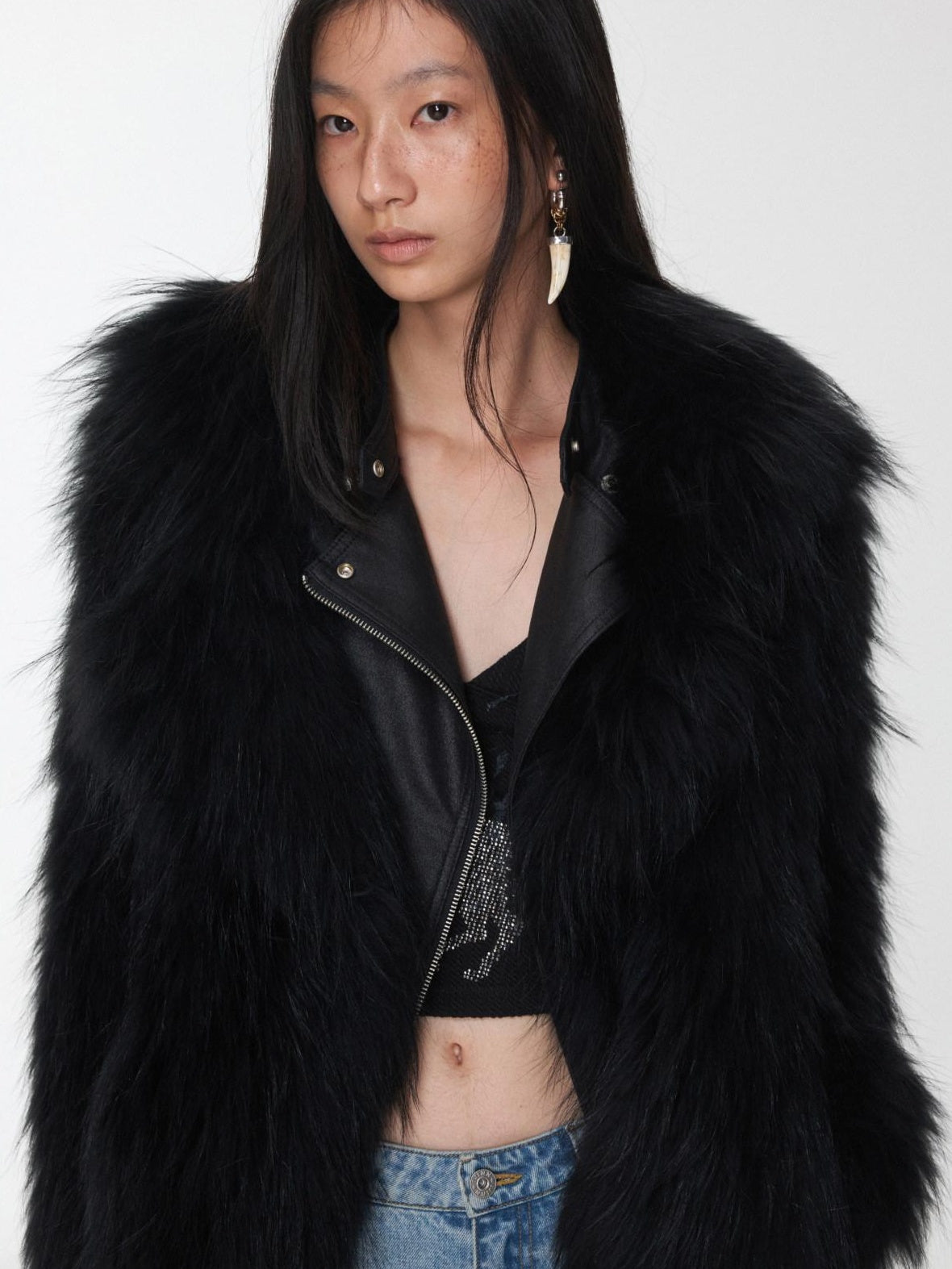 1JINN STUDIO Cozy Woven Cropped Cinched Waist Lapel Long Sleeve Young Women Faux Fur Coats