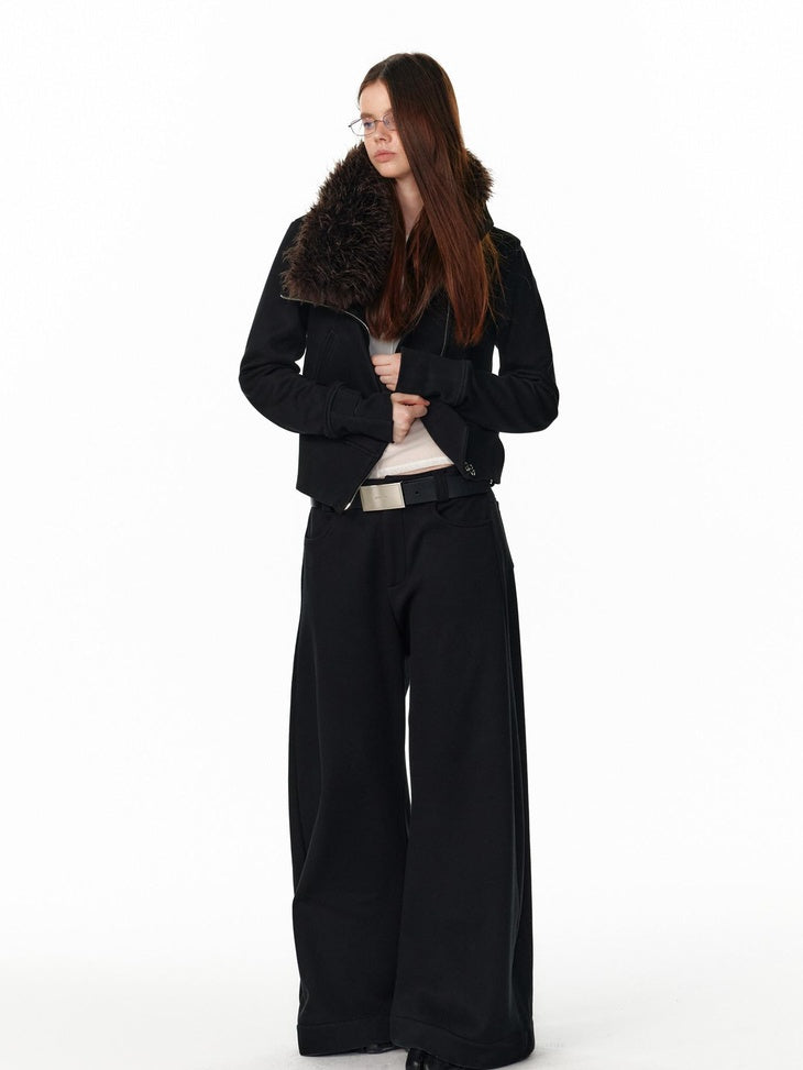 ALINNVSTUDIO Plaid Low Rise Loose American Style Zipper Front Women Wide Leg Pants