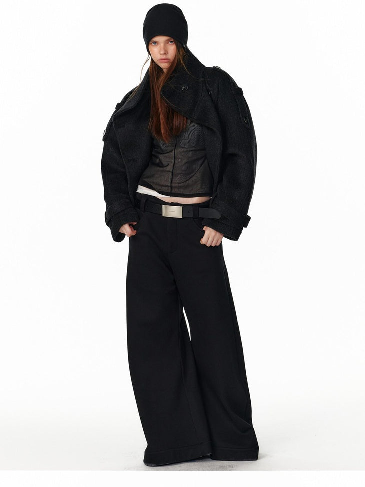 ALINNVSTUDIO Double Breasted Short Loose Lapel Commuter Women Thick Black Gray Wool Coats