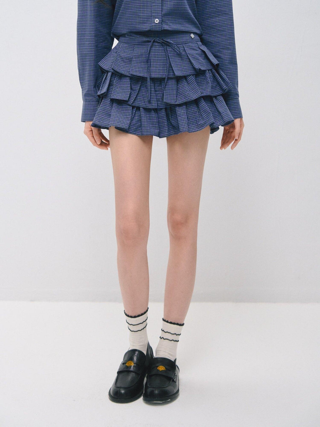 SOMESOWE Sexy Plaid High Waist Ruffle Patchwork Women Two Piece Mini Skirts