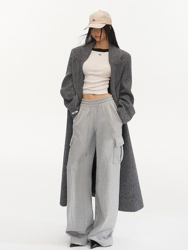 NAWSNOTAWEAR Herringbone Wool Blend Loose Fit Blazer Collar Women Single Breasted Wool Coats
