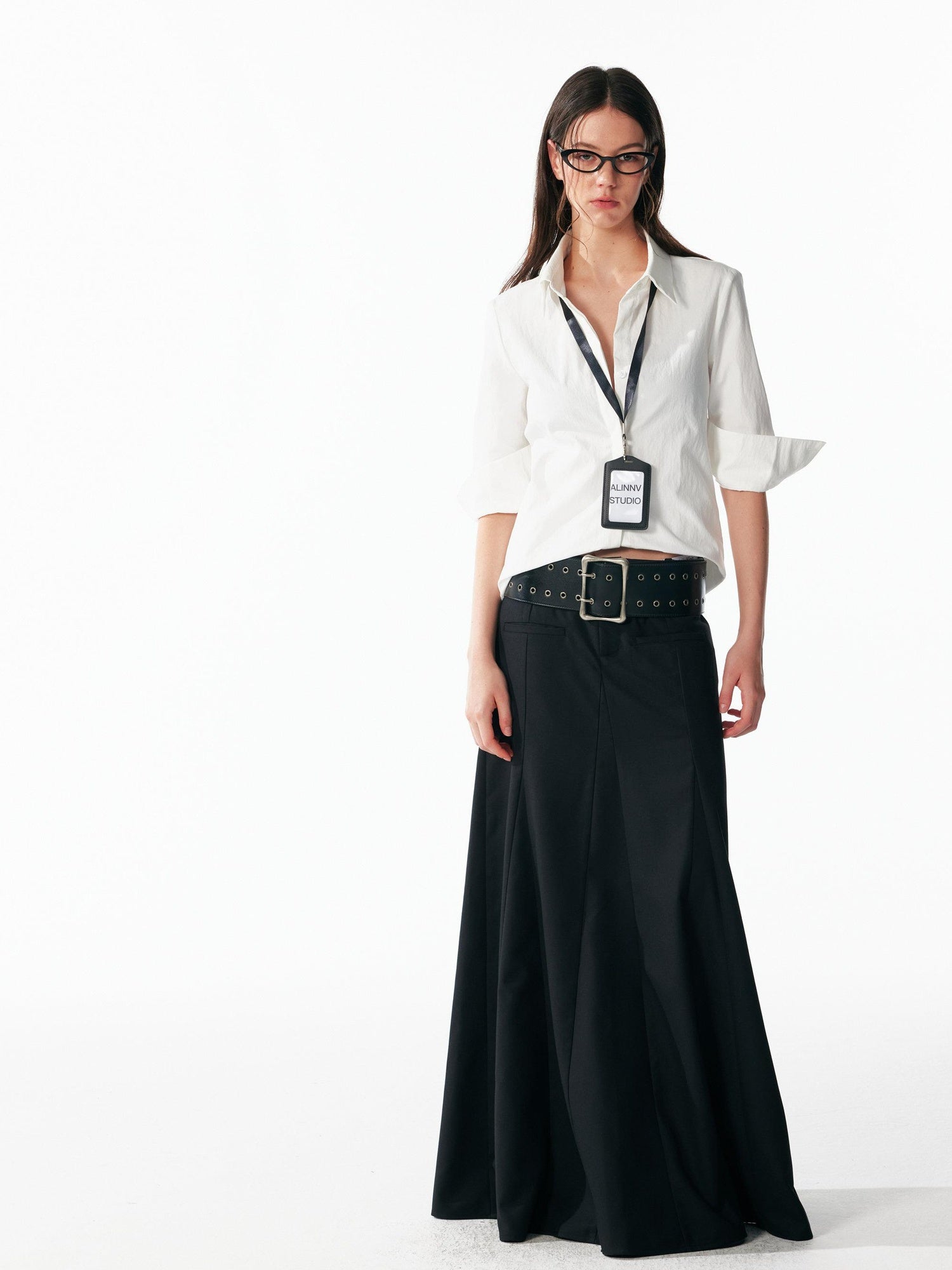 ALINNVSTUDIO Wrinkle Resistant Slim Lapel 3 4 Sleeve Casual Women White Black Plaid Shirts