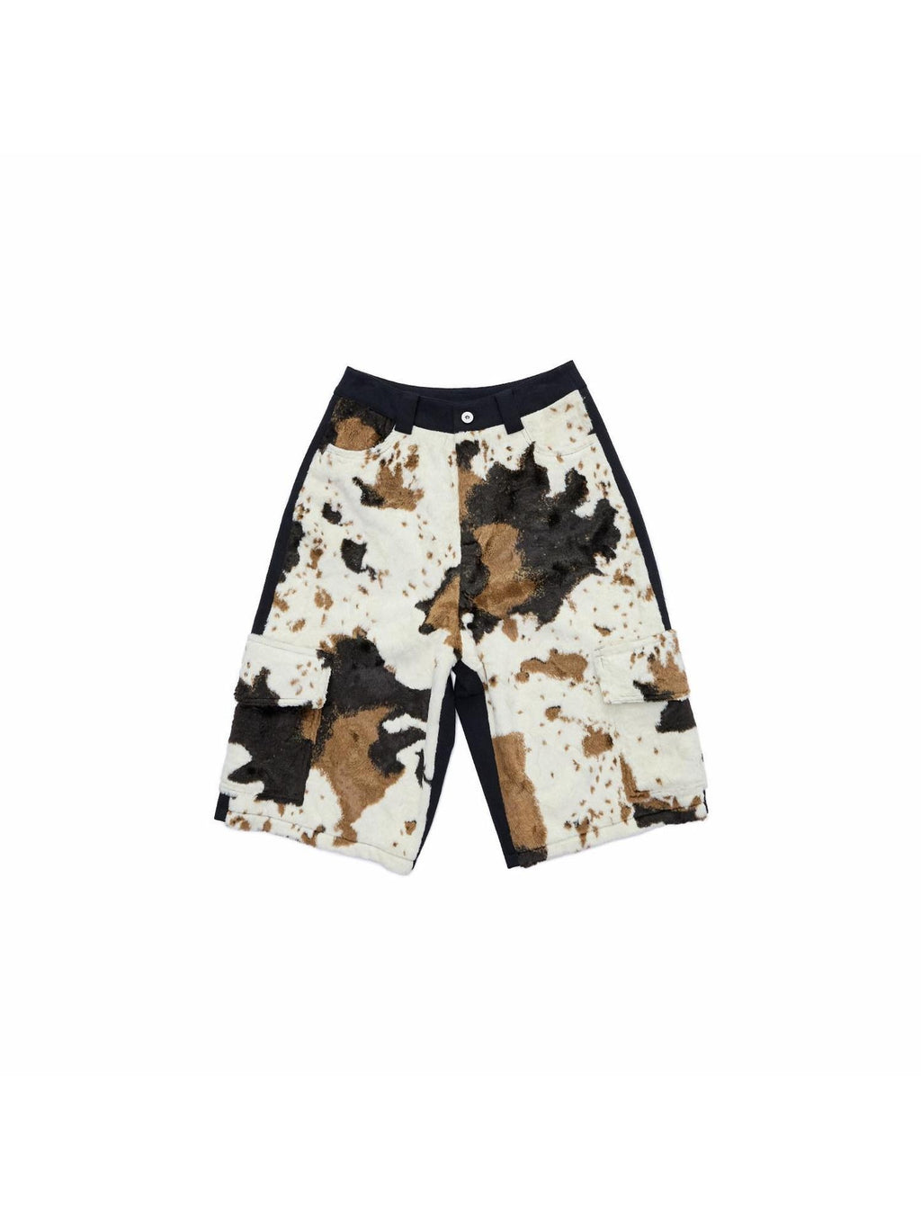 1JINN STUDIO Soft Cotton Blend Patchwork Cargo Low Waist Women Black Mid-Length Shorts