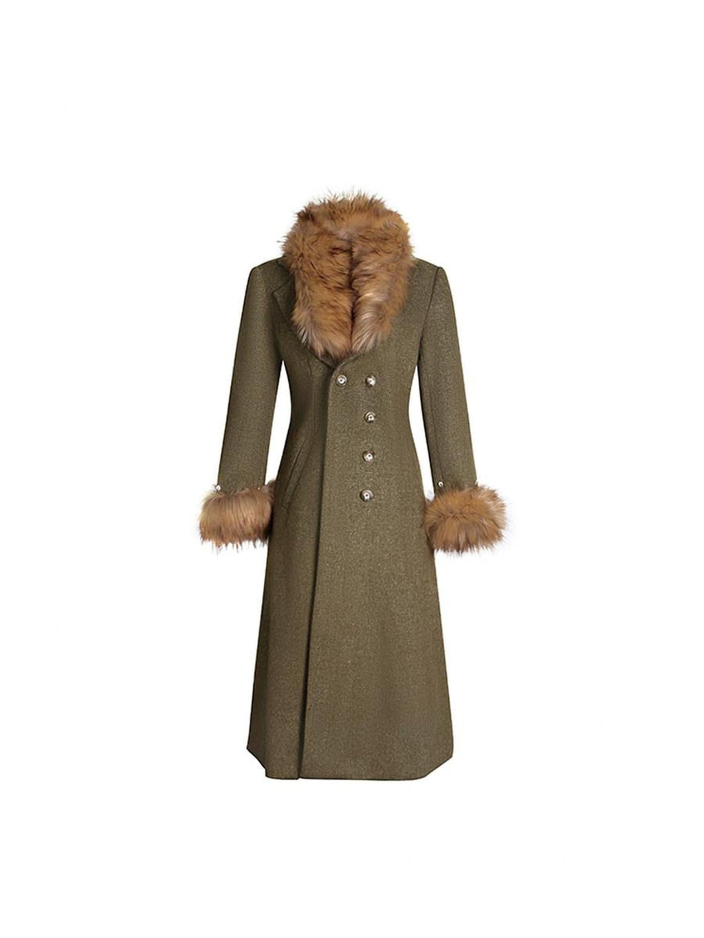 DeleteEx Wool Blend Vintage Commuter Double Breasted Midlength Yellow Green Wool Coats