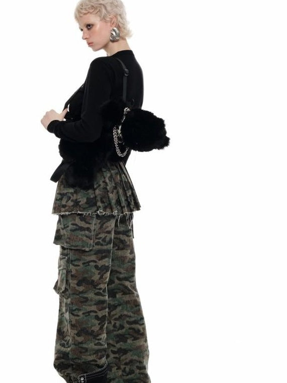 1JINN STUDIO Low Waist Pleated A Line Patchwork Camo Streetwear Women Mini Skirts