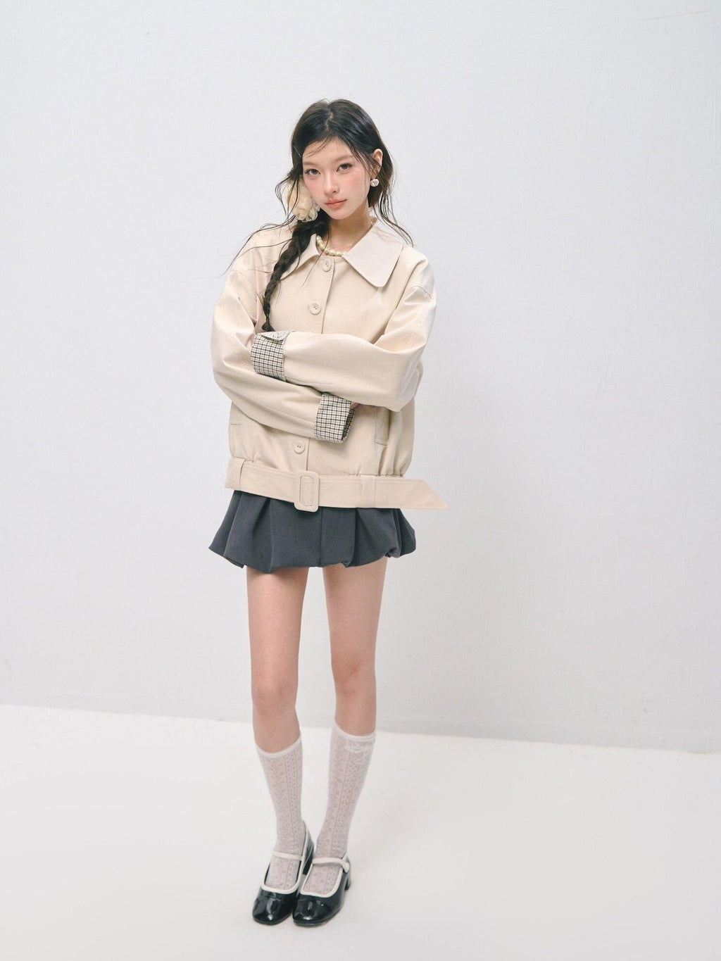 SOMESOWE Cotton Lyocell Blend Casual Relaxed Fit Women Button Ivory Trench Coats