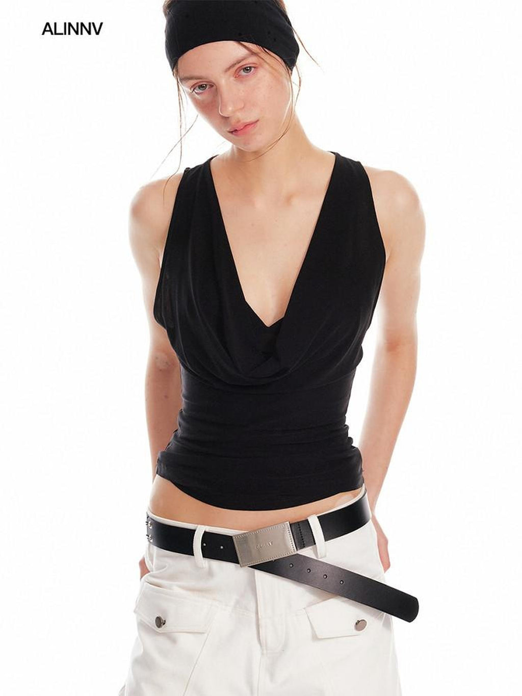 ALINNVSTUDIO Asymmetric Slim Fit Original Design Short Casual Solid Camis Tank Tops
