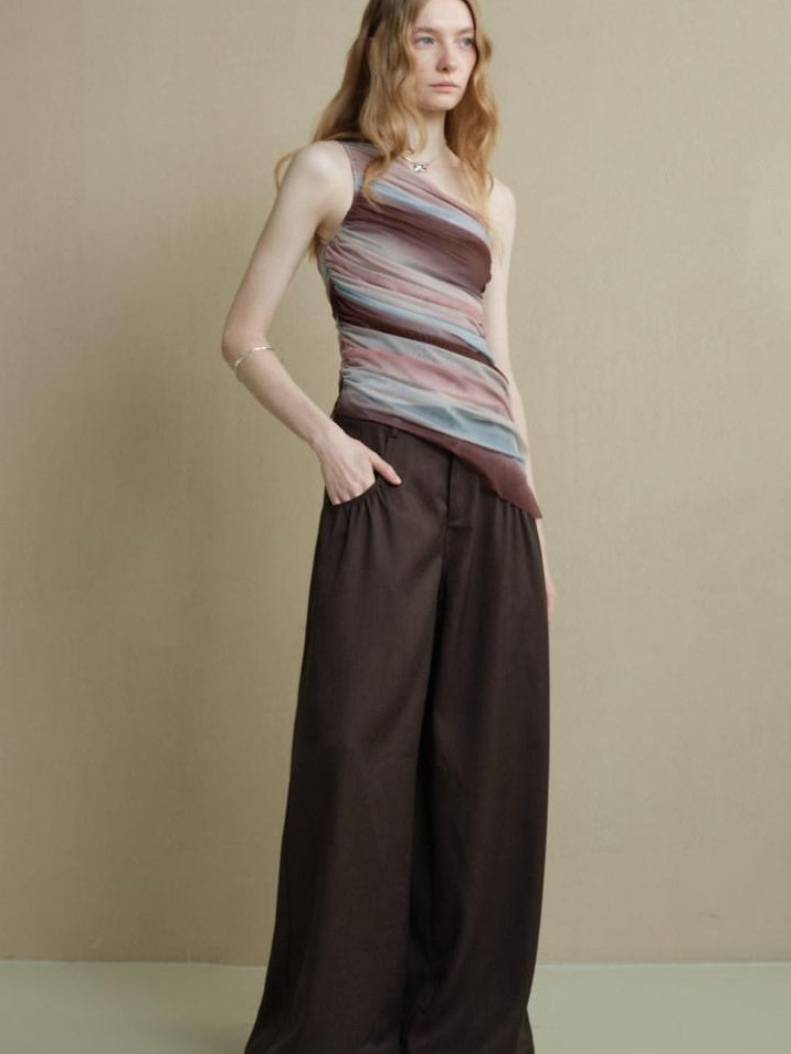 someonesometimes Breathable Tie Dye Stripe Print Slim Fit Versatile Women Off Shoulder Crop Tops