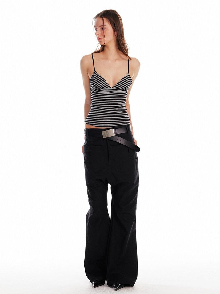 ALINNVSTUDIO Low Rise Baggy Loose Commuter Black Zippered Pockets Cargo Pants