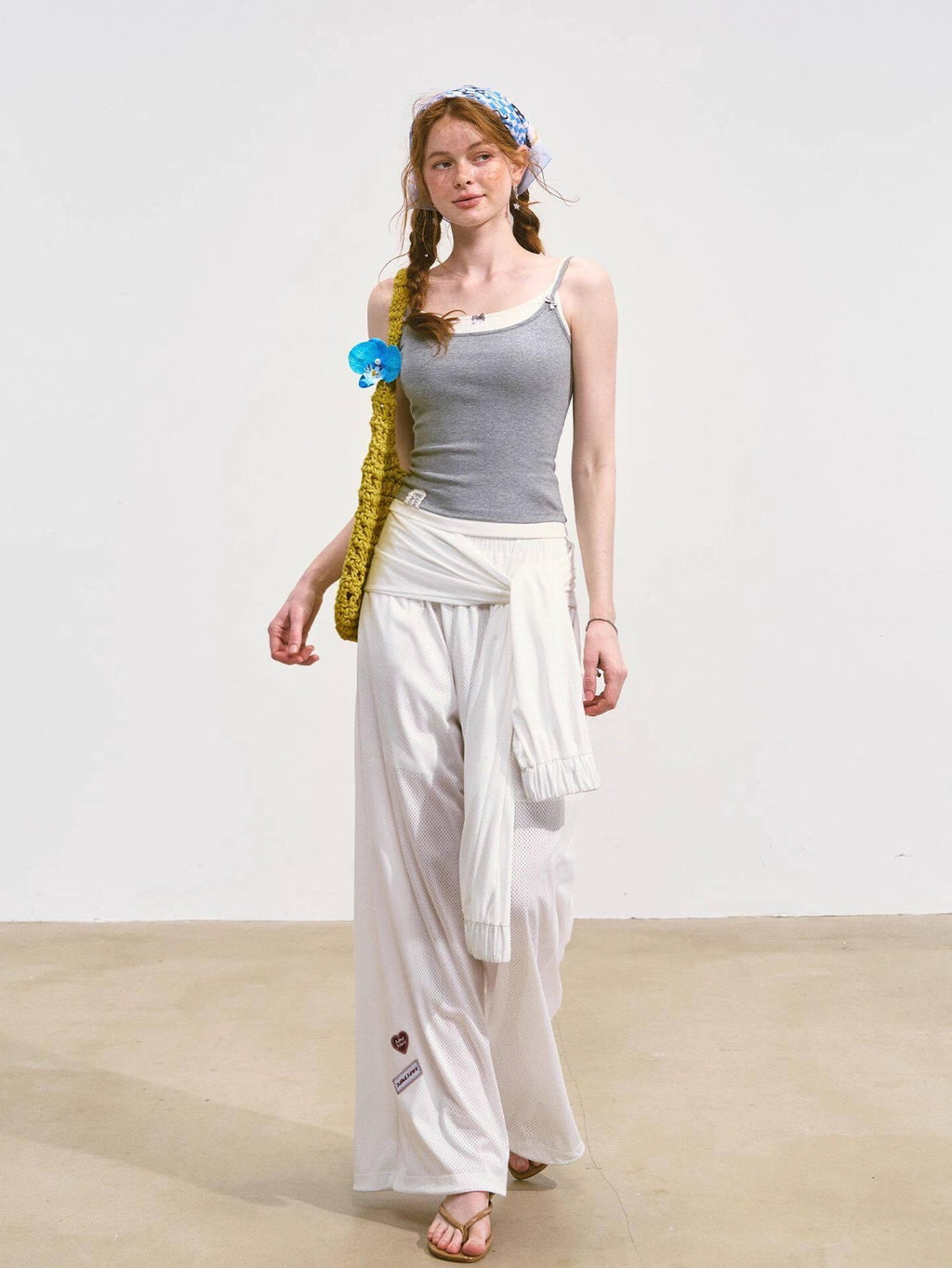 SOMESOWE Asymmetrical Pocket Versatile Straight Elastic Natural Waist Wide Leg Pants