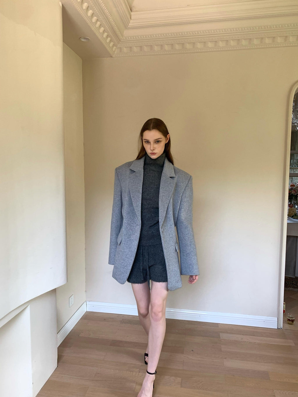 BUZHOU 100 Percent Wool Tailored Slim Fit Office Workwear Gray Wool Suit Blazers