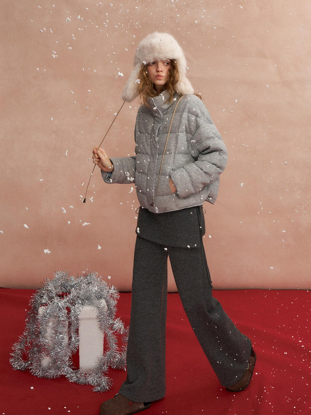 SOMESOWE Warm 90 Percent Duck Down Patchwork Plaid Lapel Zip Women Grey Down Jackets