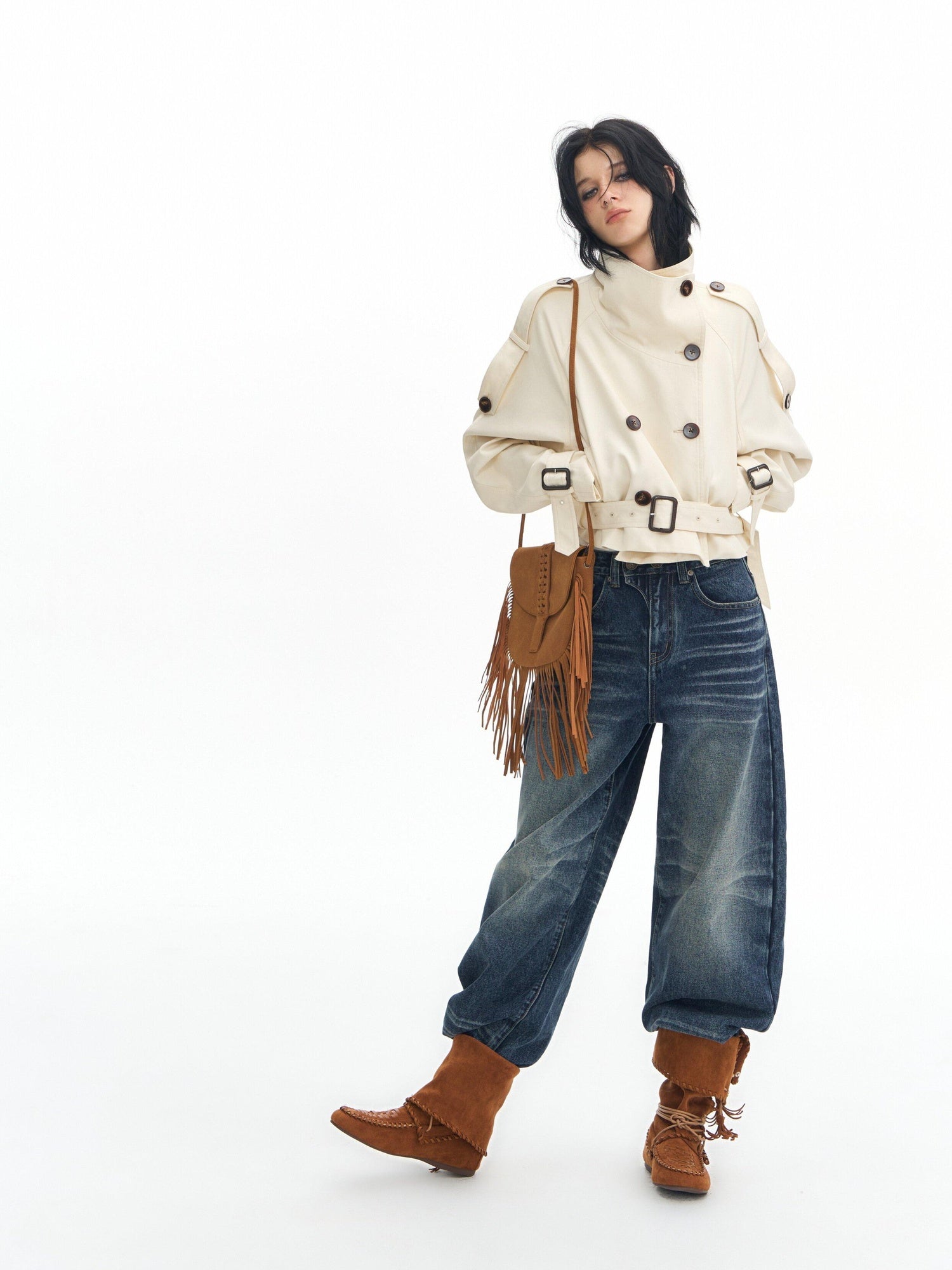 DeleteEx High Waist Mid Stretch Vintage Washed Loose Women Deep Blue Wide Leg Jeans