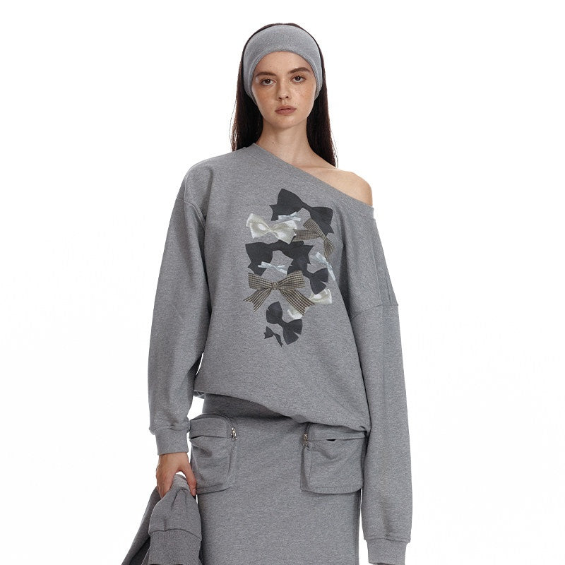 ALINNVSTUDIO_Bow_Accent_Loose_Fit_Office_Round_Neck_Women_White_And_Gray_Sweatshirt_MISSTT