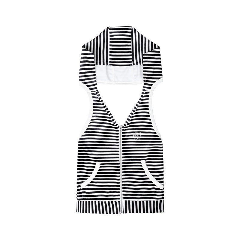 DeleteEx_Original_Loose_Fit_Zipper_Front_Strappy_Black_White_Plaid_Polyester_Tank_Tops_MISSTT