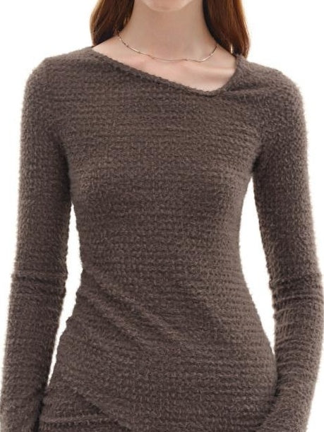 someonesometimes Slim Knit Minimal Casual Crewneck Long Sleeve Women Gray Top & Skirt Sets