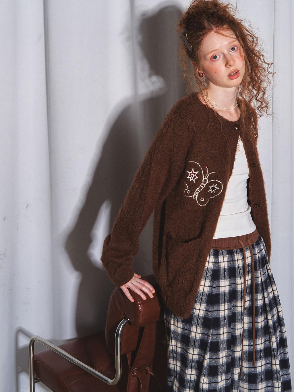 SOMESOWE Minimal Office Butterfly Button V-neck Women Knit Long Sleeve Cardigans