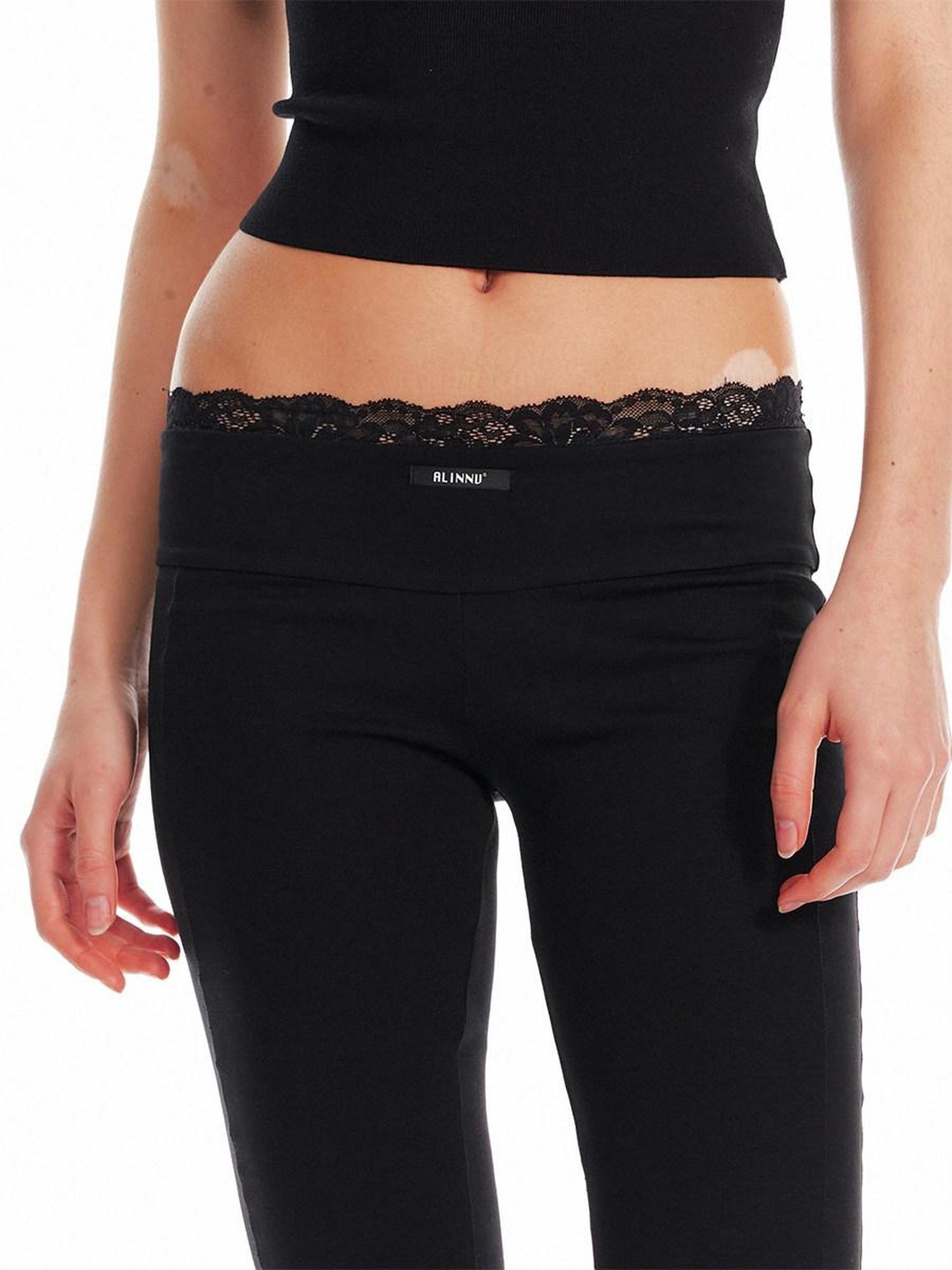 ALINNVSTUDIO Minimalist Slim Low Rise Micro Flare Zip Fly Black Women Office Flared Pants