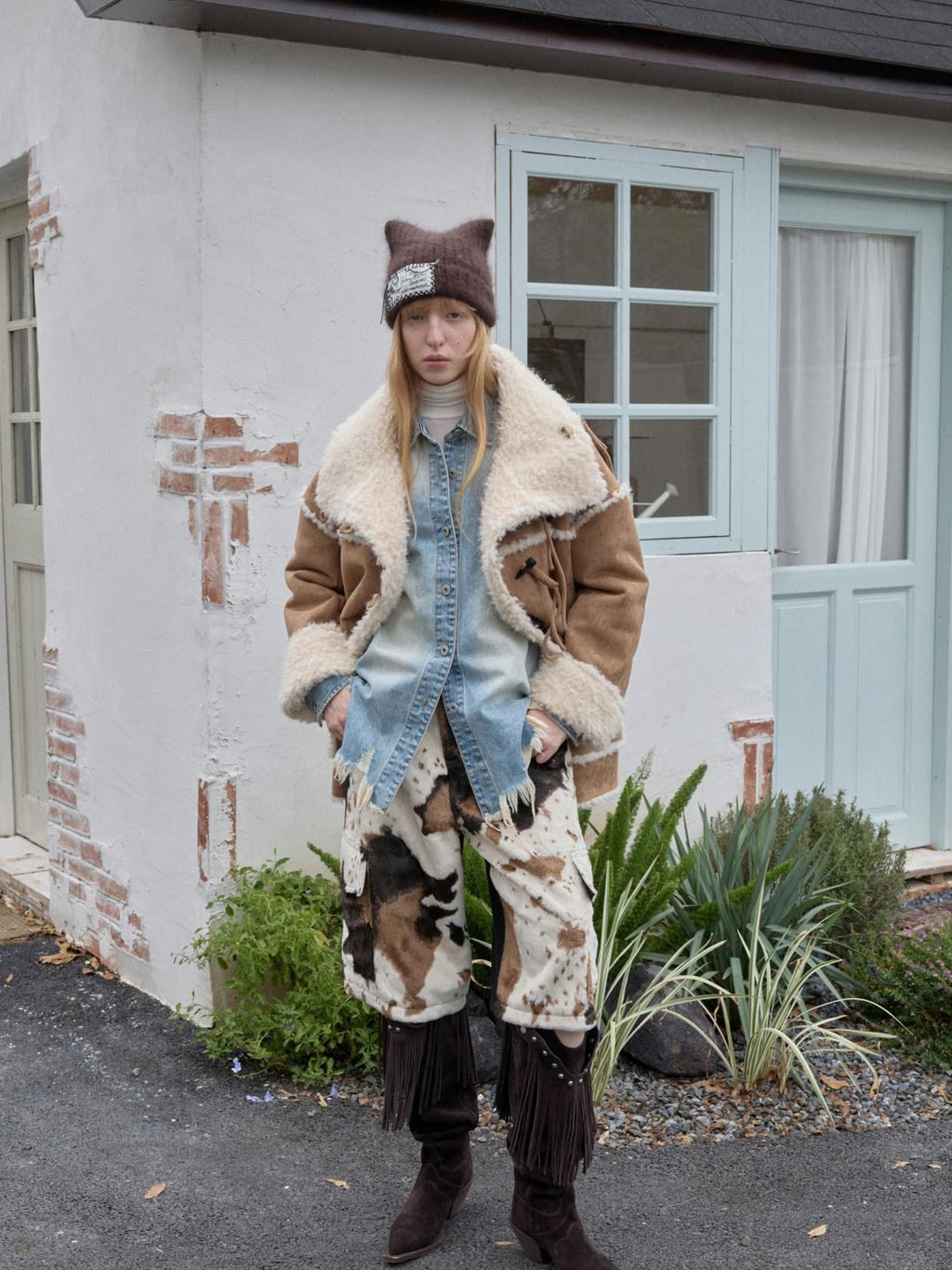 1JINN STUDIO Reversible Vintage Stand Collar Short Button Womens Chic Faux Fur Coats
