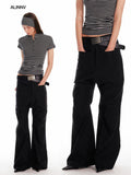 ALINNVSTUDIO Low Rise Baggy Loose Commuter Black Zippered Pockets Cargo Pants