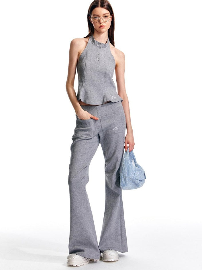 ALINNVSTUDIO Sleek Low Rise Straight To Flare Original Black Gray Flare Hem Flared Pants