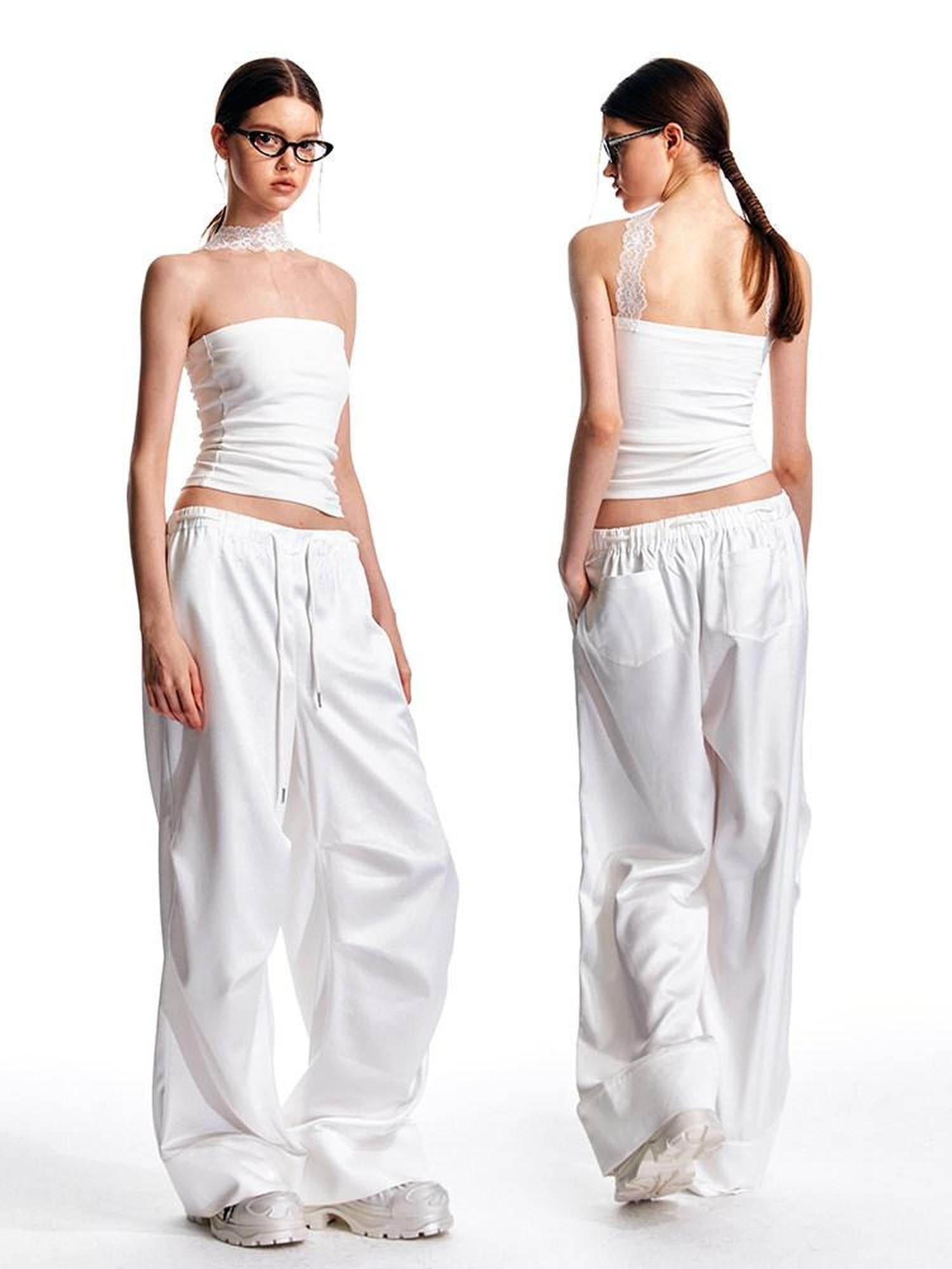 ALINNVSTUDIO Minimalist Original Straight Silhouette Natural Waist Black White Wide Leg Pants