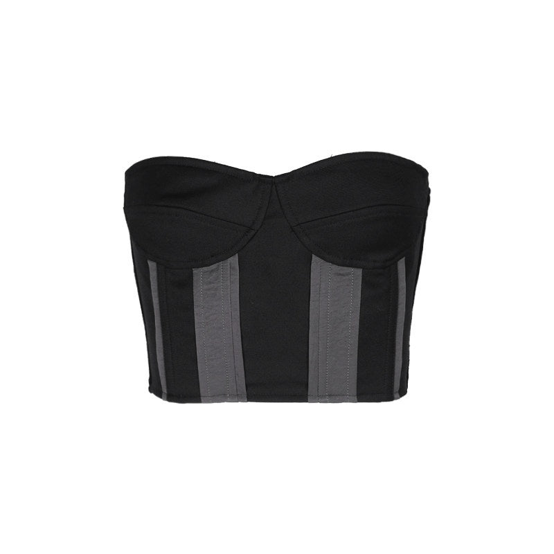 ALINNVSTUDIO_Original_Design_Slim_Fit_Short_Crop_Strapless_Black_Colorblock_Chic_Tube_Tops_MISSTT