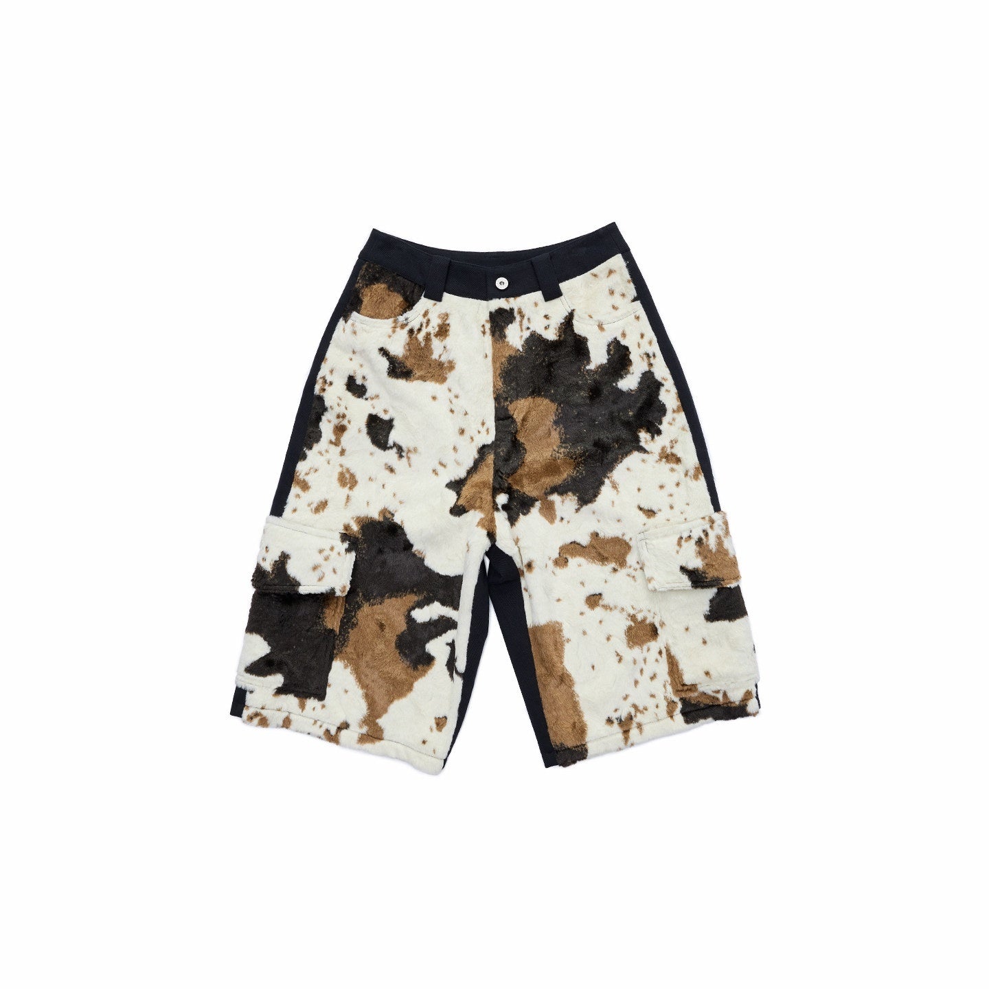 1JINN_STUDIO_Soft_Cotton_Blend_Patchwork_Cargo_Low_Waist_Women_Black_Mid-Length_Shorts_MISSTT
