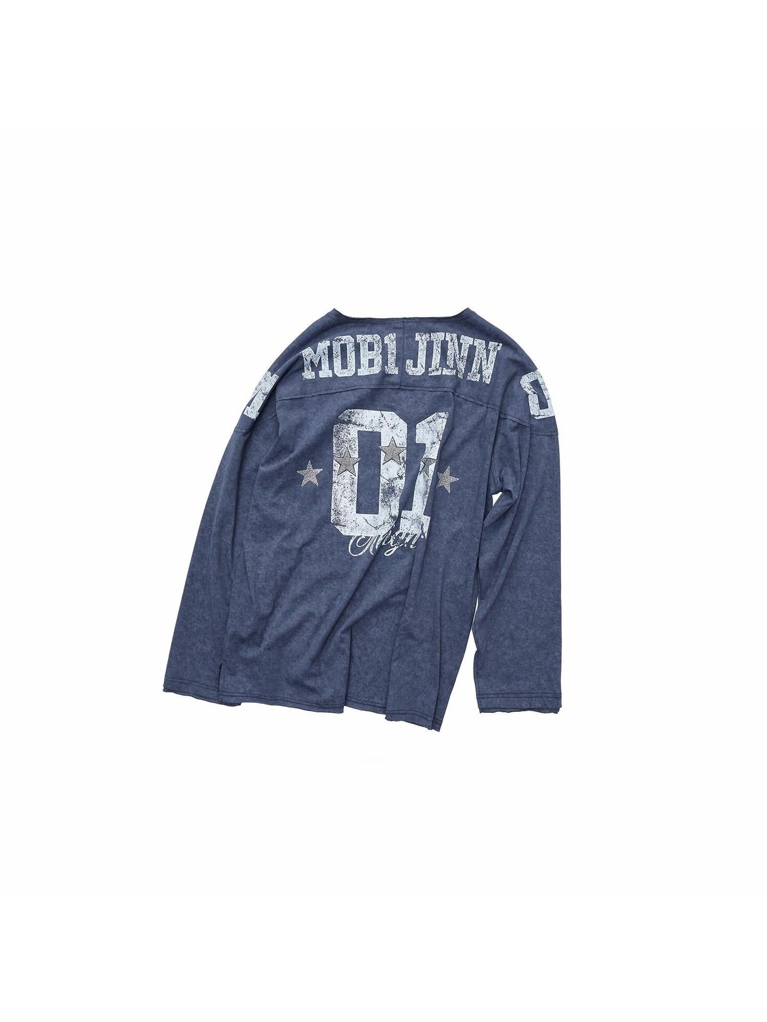1JINN STUDIO Cotton Blend Printed American Relaxed Long Sleeve Mud Dyed Oversized T-Shirts