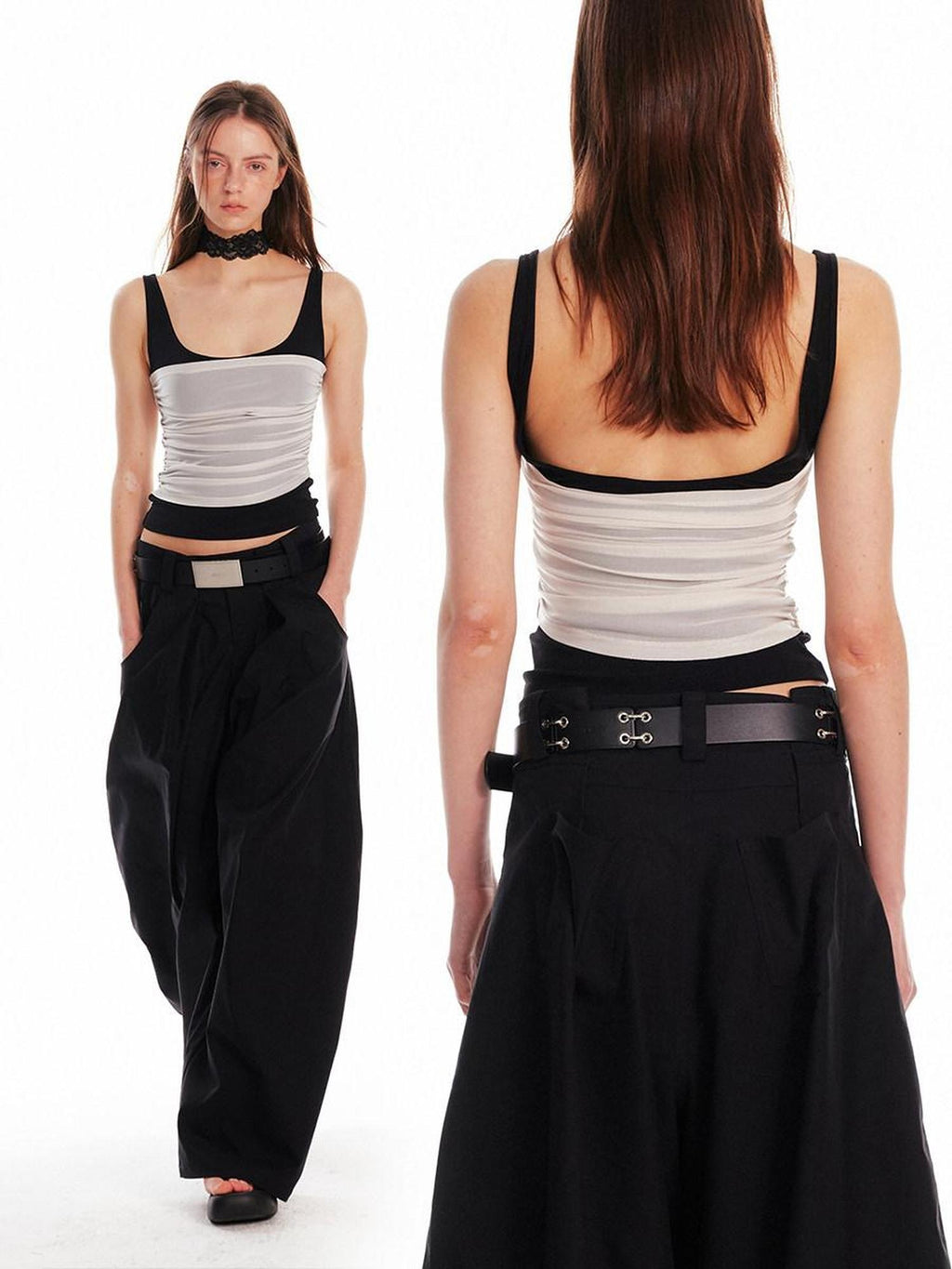 ALINNVSTUDIO Patchwork Original Design Slim Fit Cropped Pullover Women Solid Tank Tops
