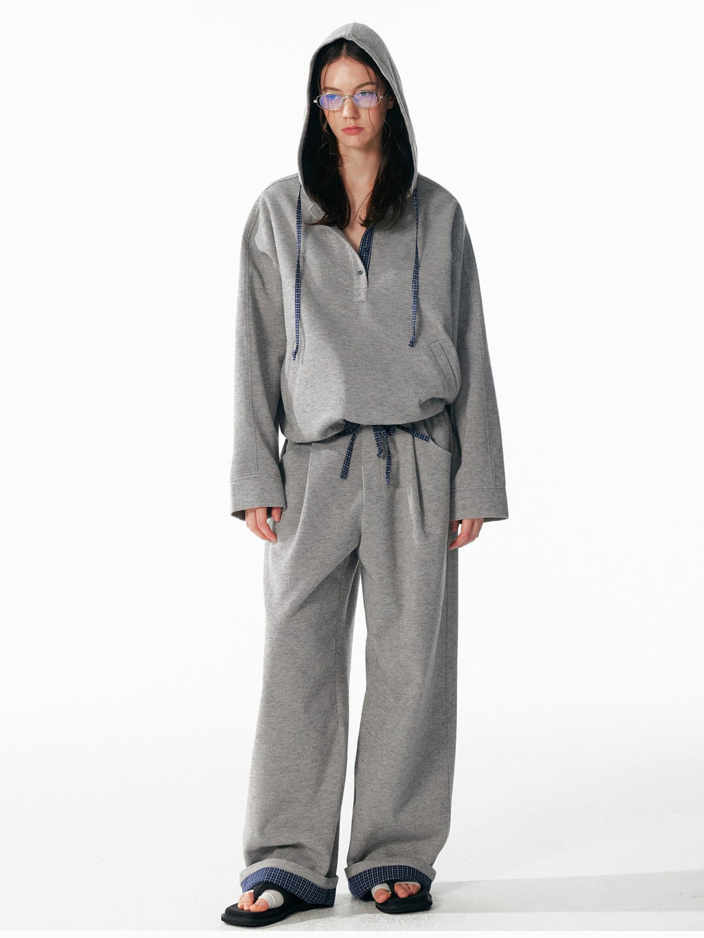 ALINNVSTUDIO Soft Brushed Relaxed Fit Grey Hoodie Jogger Casual Athleisure Top & Pants Sets