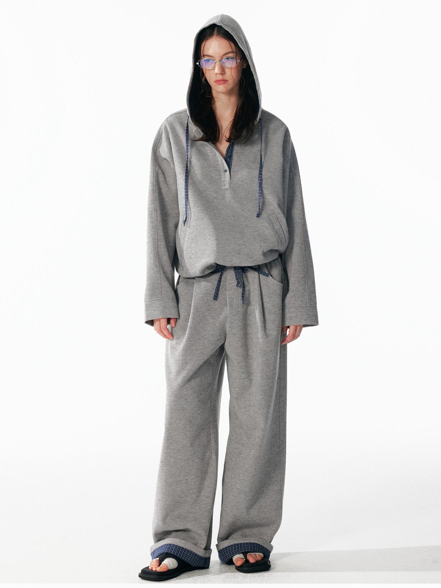 ALINNVSTUDIO Soft Brushed Relaxed Fit Grey Hoodie Jogger Casual Athleisure Top & Pants Sets