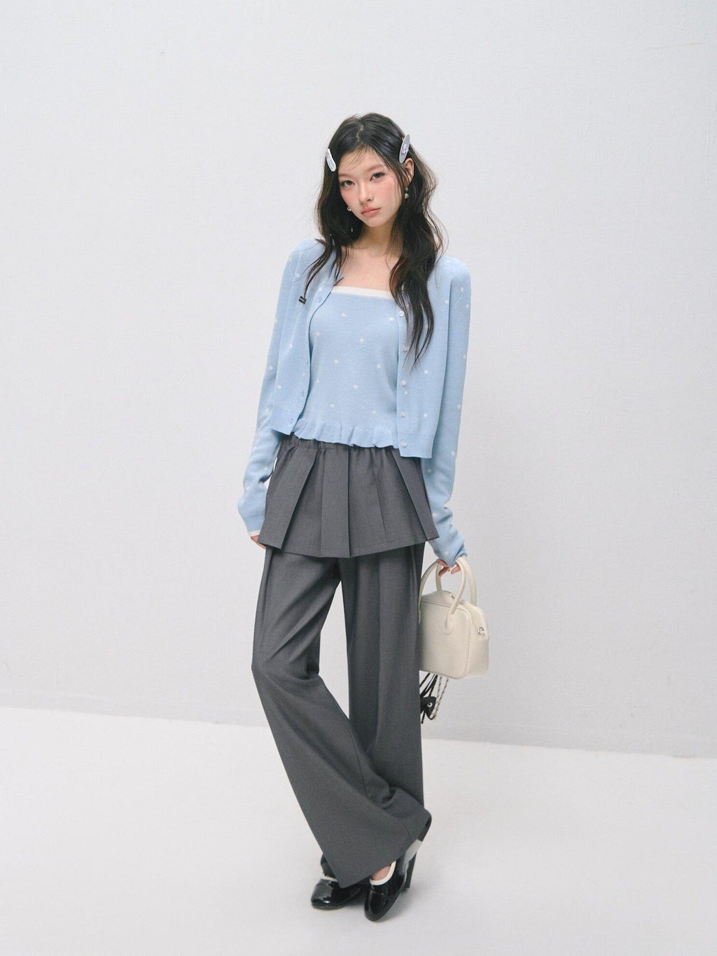 SOMESOWE Plaid Pockets Relaxed Natural Waist Elastic Women Polyester Blend Wide Leg Pants