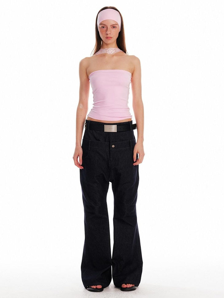 ALINNVSTUDIO Backless Slim Fit Crop Versatile Solid Color Young Women Tube Tops